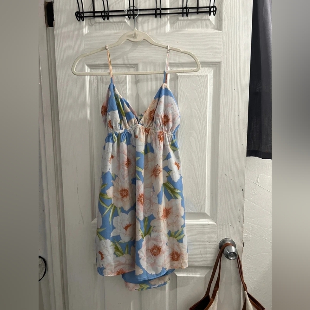 Blue Floral Spaghetti Strap Sundress